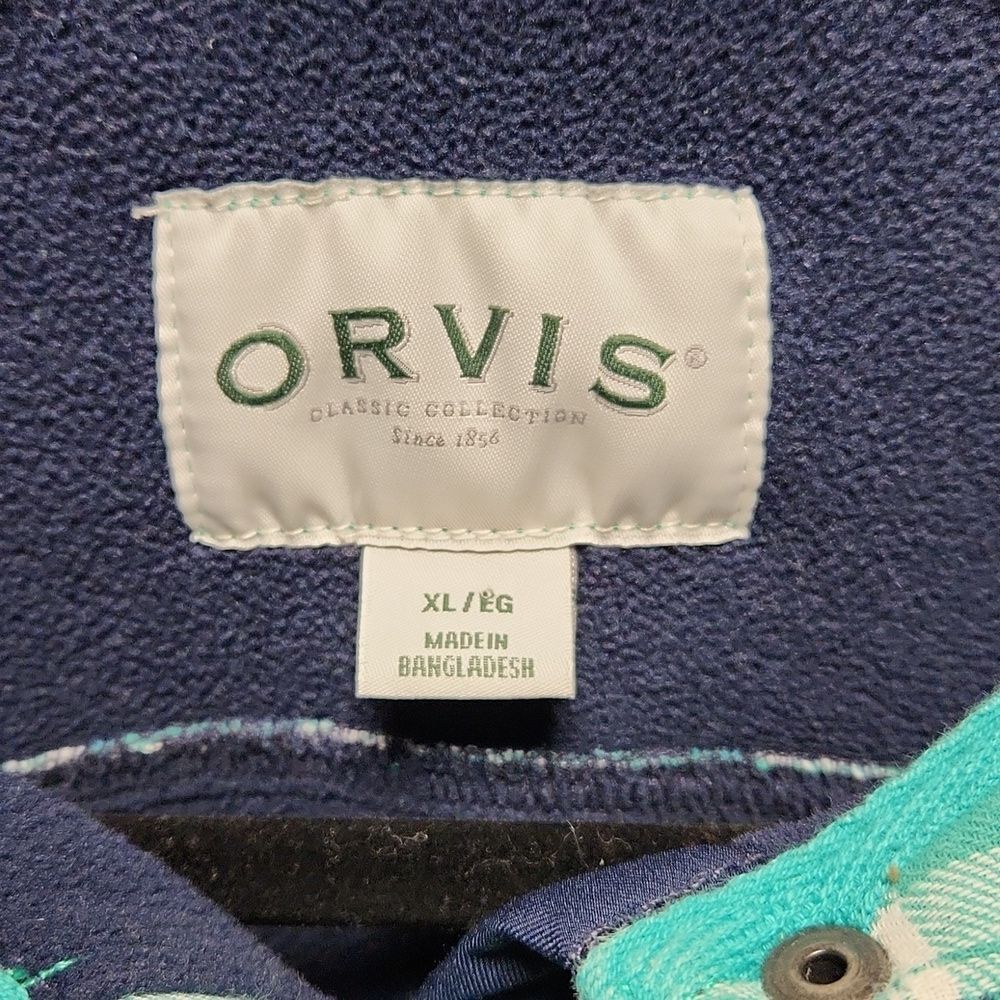 Orvis Green Navy Button-up Fleece Flannel Jacket Women XL Cotton Polyester - Picture 3 of 10